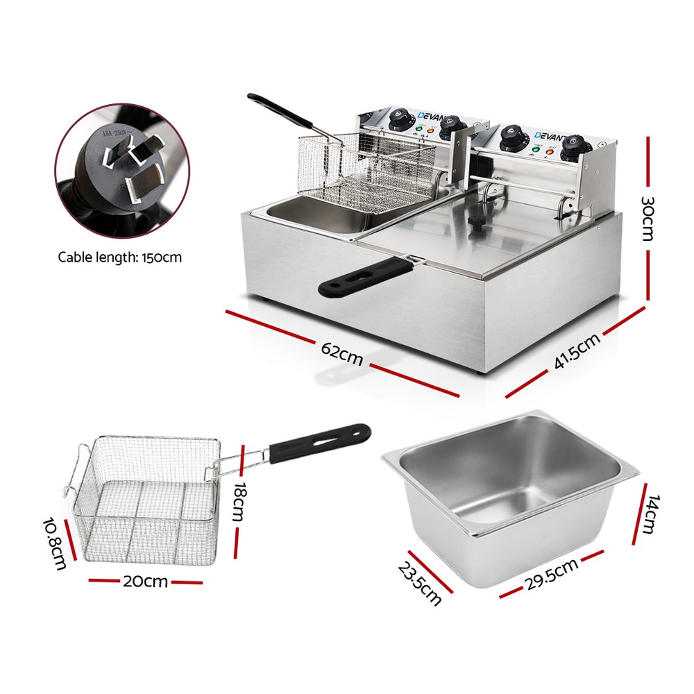 Devanti 20L Commercial Deep Fryer Double Baskets 4400W view 2