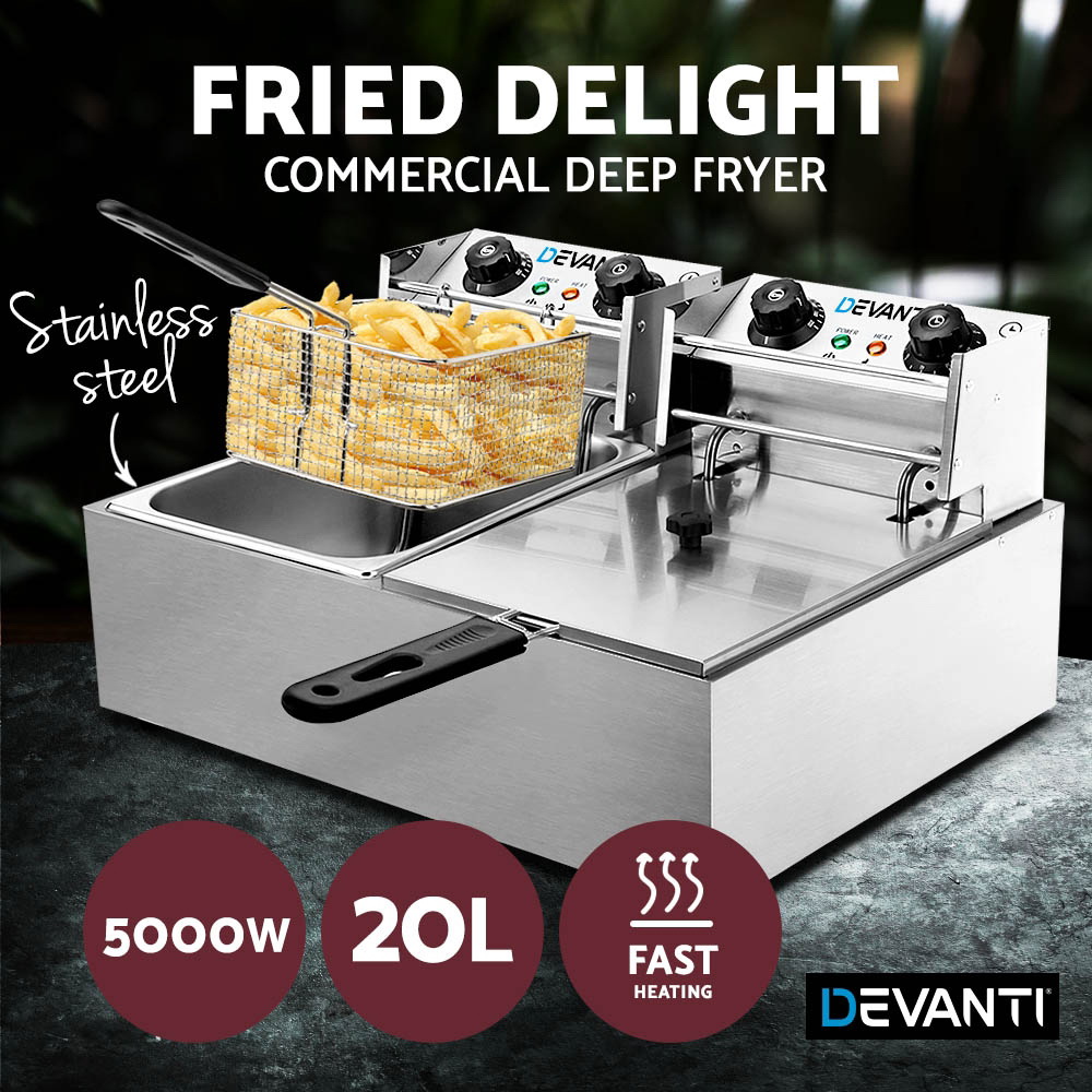 Devanti 20L Commercial Deep Fryer Double Baskets 4400W view 3