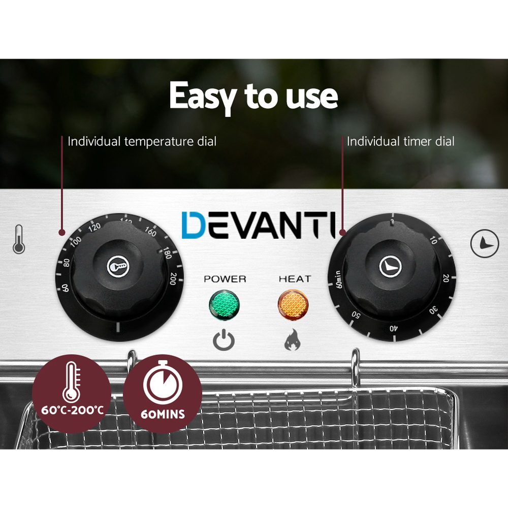 Devanti 20L Commercial Deep Fryer Double Baskets 4400W view 4