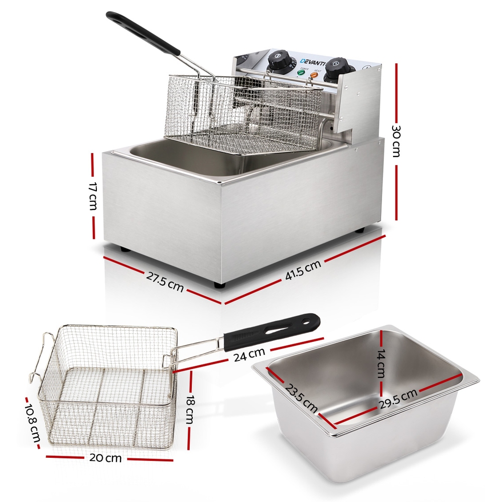 Devanti 10L Commercial Deep Fryer Single Basket 2200W view 2