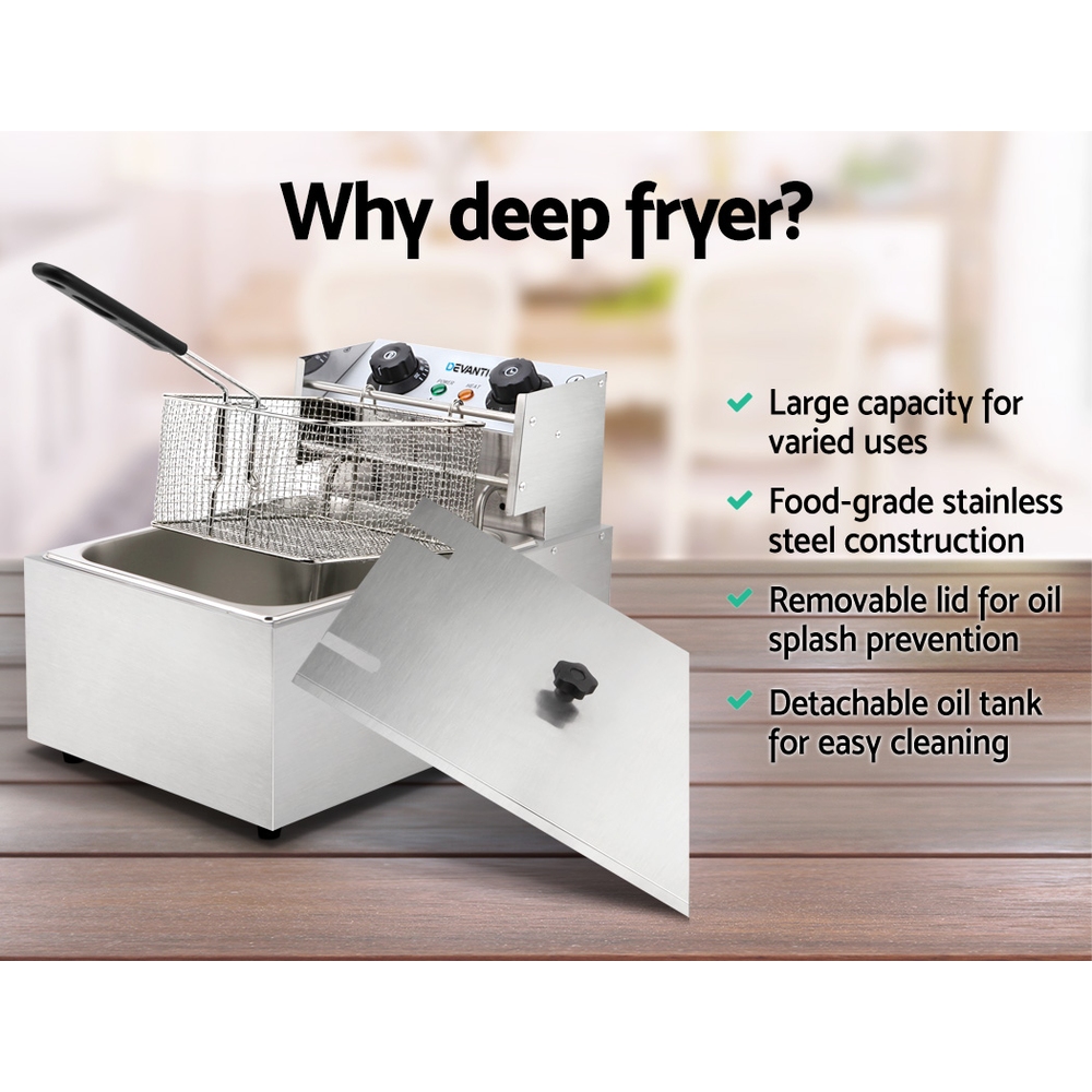 Devanti 10L Commercial Deep Fryer Single Basket 2200W view 3