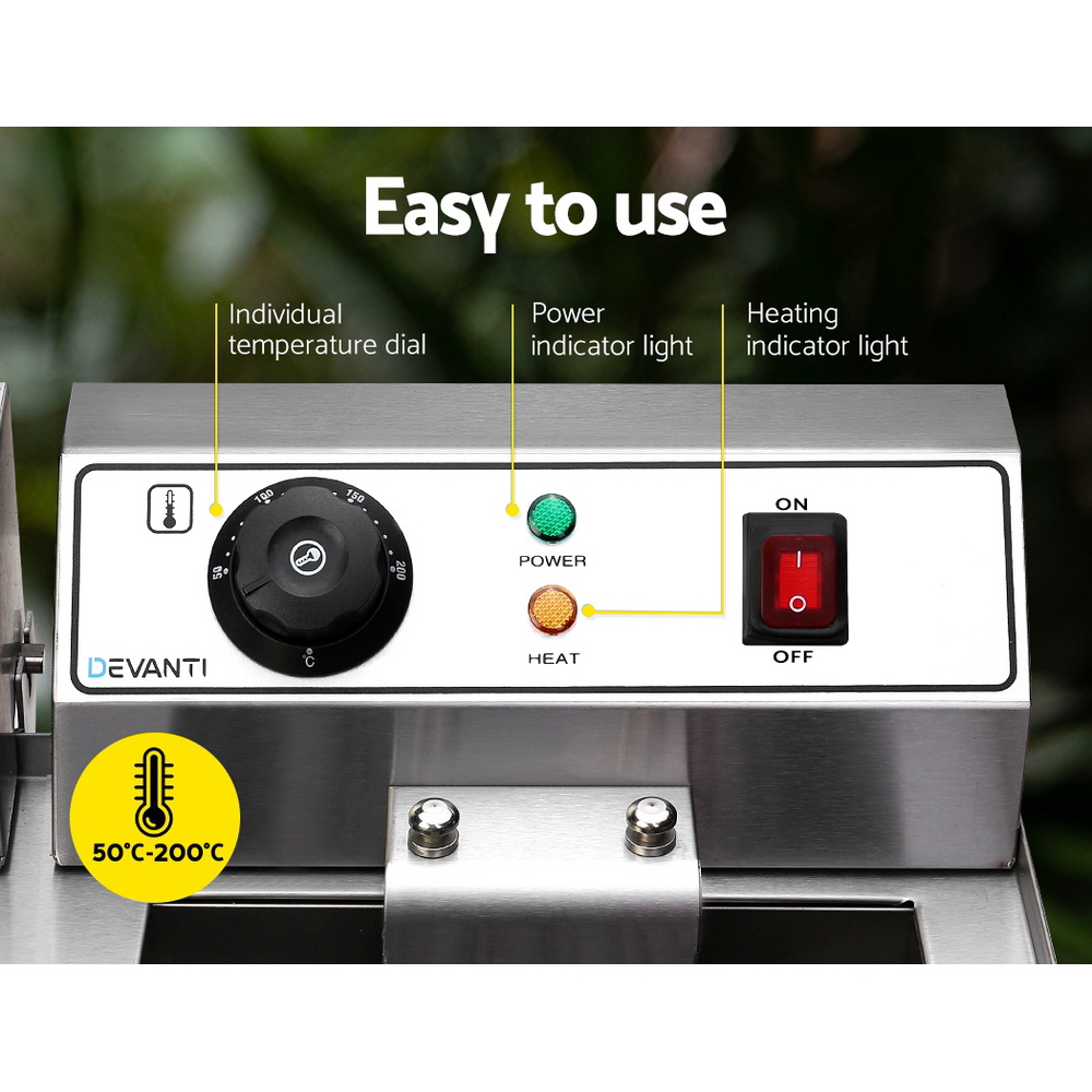 Devanti 20L Deep Fryer Double Baskets with Oil Taps 6000W view 3