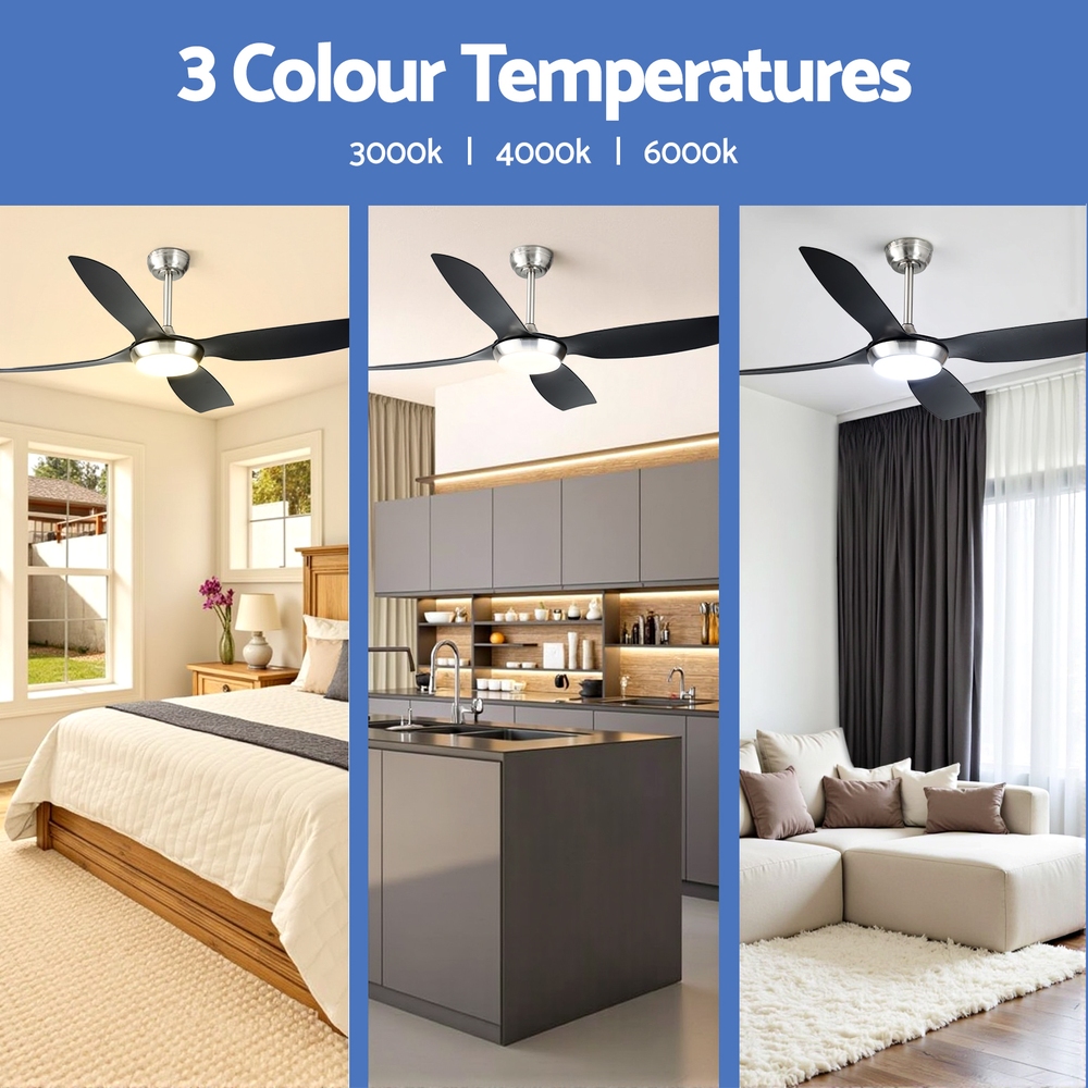 Devanti 52'' Ceiling Fan 4 Blades LED Light Black view 4