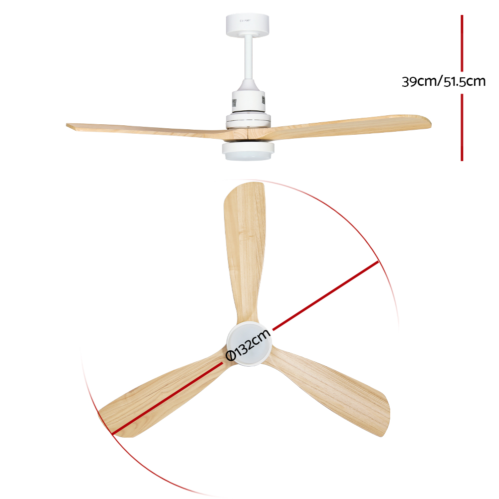 Devanti 52'' DC Ceiling Fan LED Remote Light Wood view 3