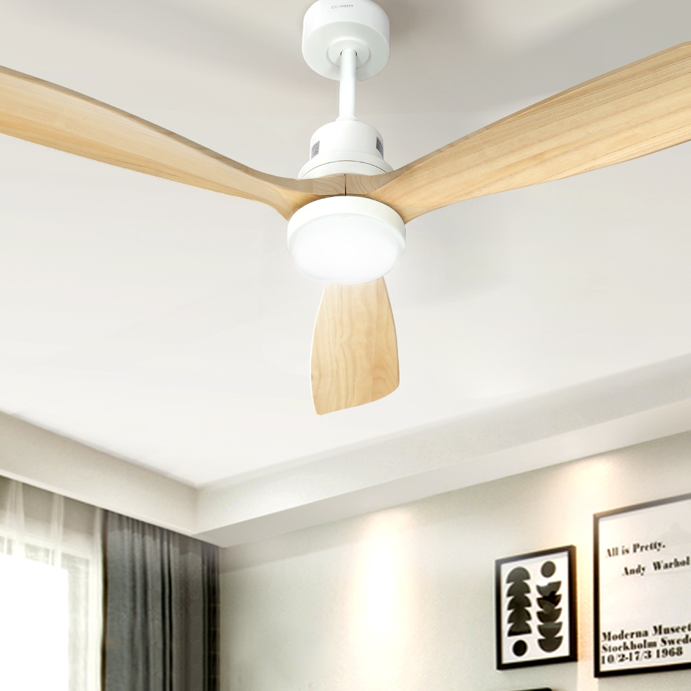 Devanti 52'' DC Ceiling Fan LED Remote Light Wood view 5