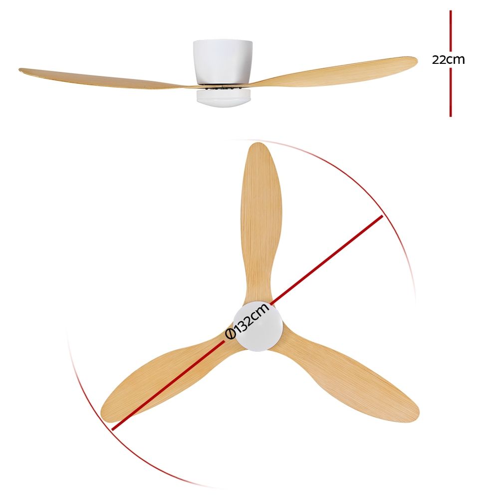Devanti 52'' DC Ceiling Fan LED Light Wood Finish view 2