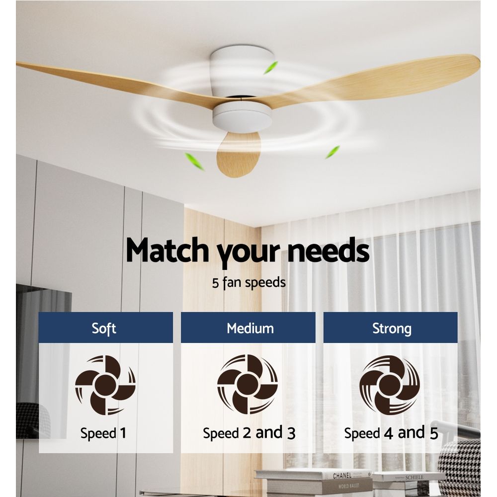 Devanti 52'' DC Ceiling Fan LED Light Wood Finish view 4
