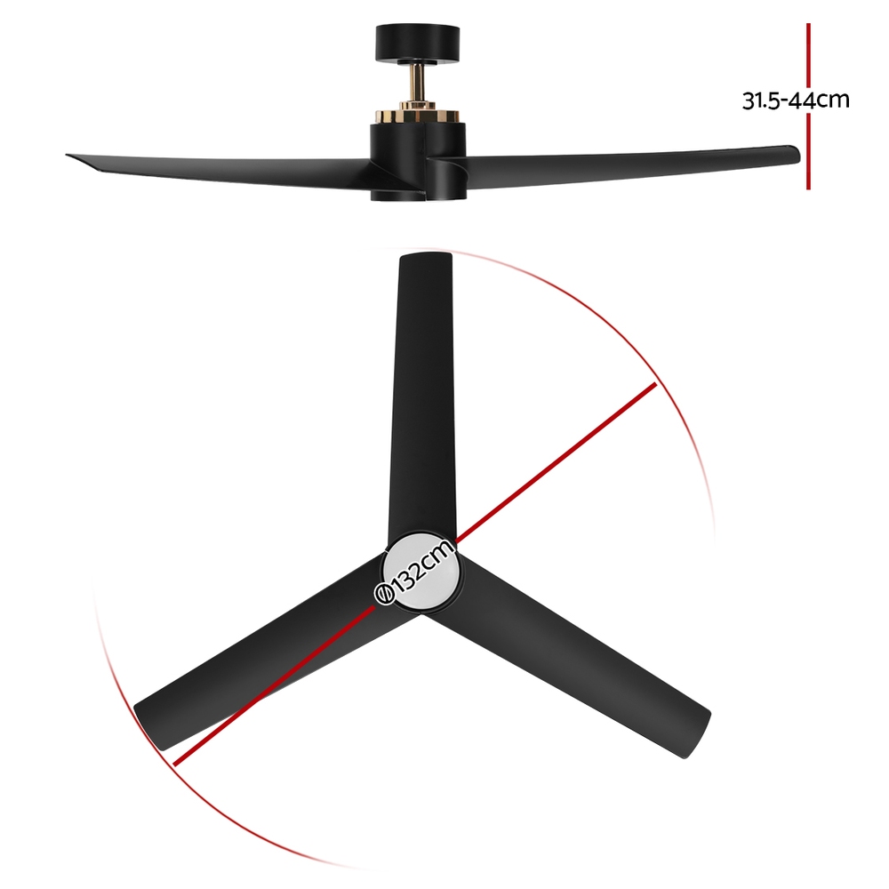 Devanti 52'' DC Ceiling Fan 40W LED Light Black view 2