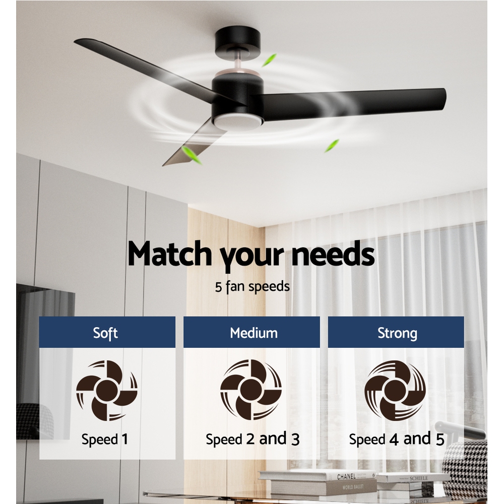 Devanti 52'' DC Ceiling Fan 40W LED Light Black view 4