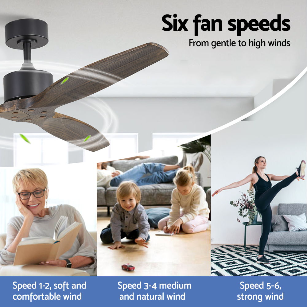 Devanti 52'' AC Ceiling Fan 3 Blades Dark Wood view 3