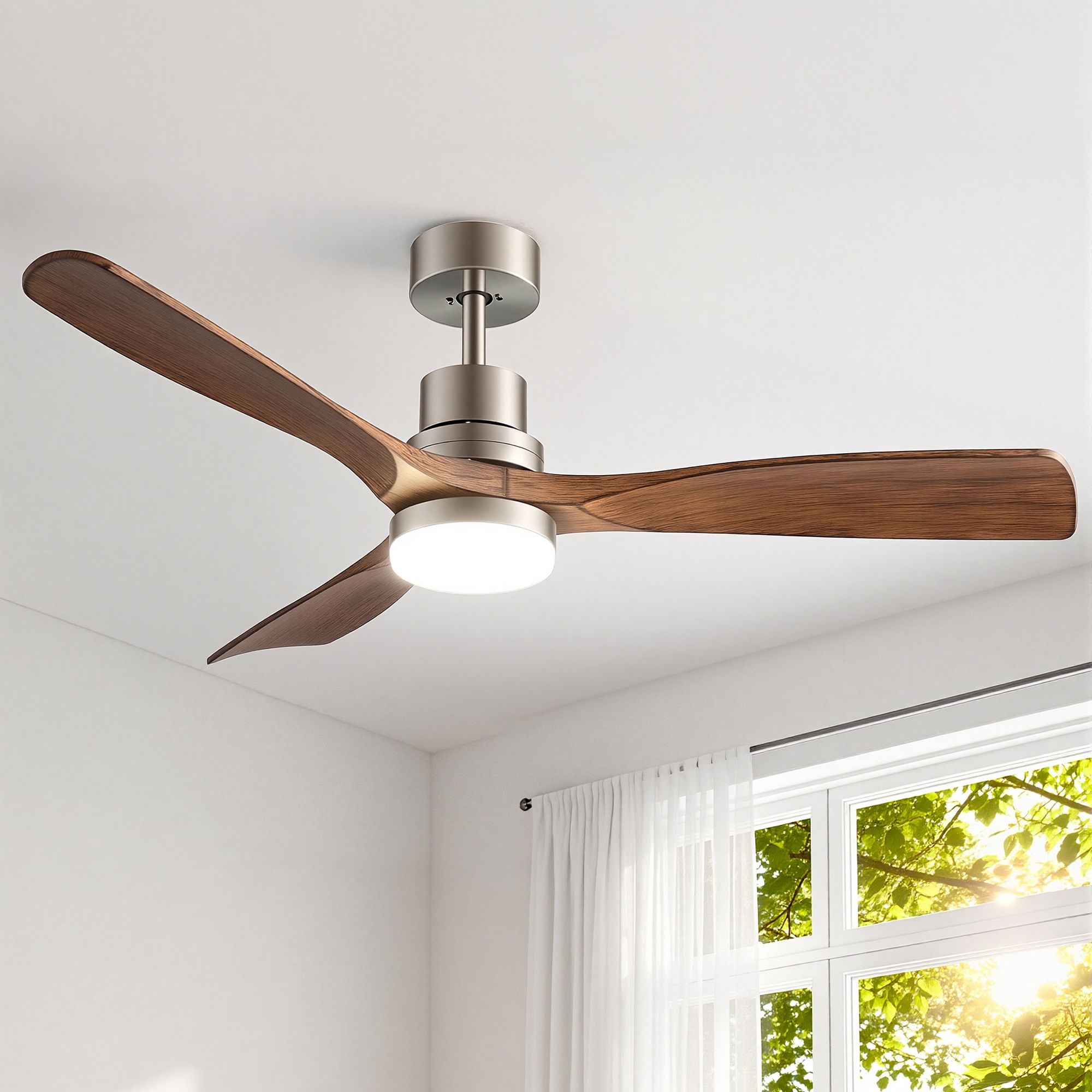 Devanti 52'' Smart Ceiling Fan Timber Blades Brown