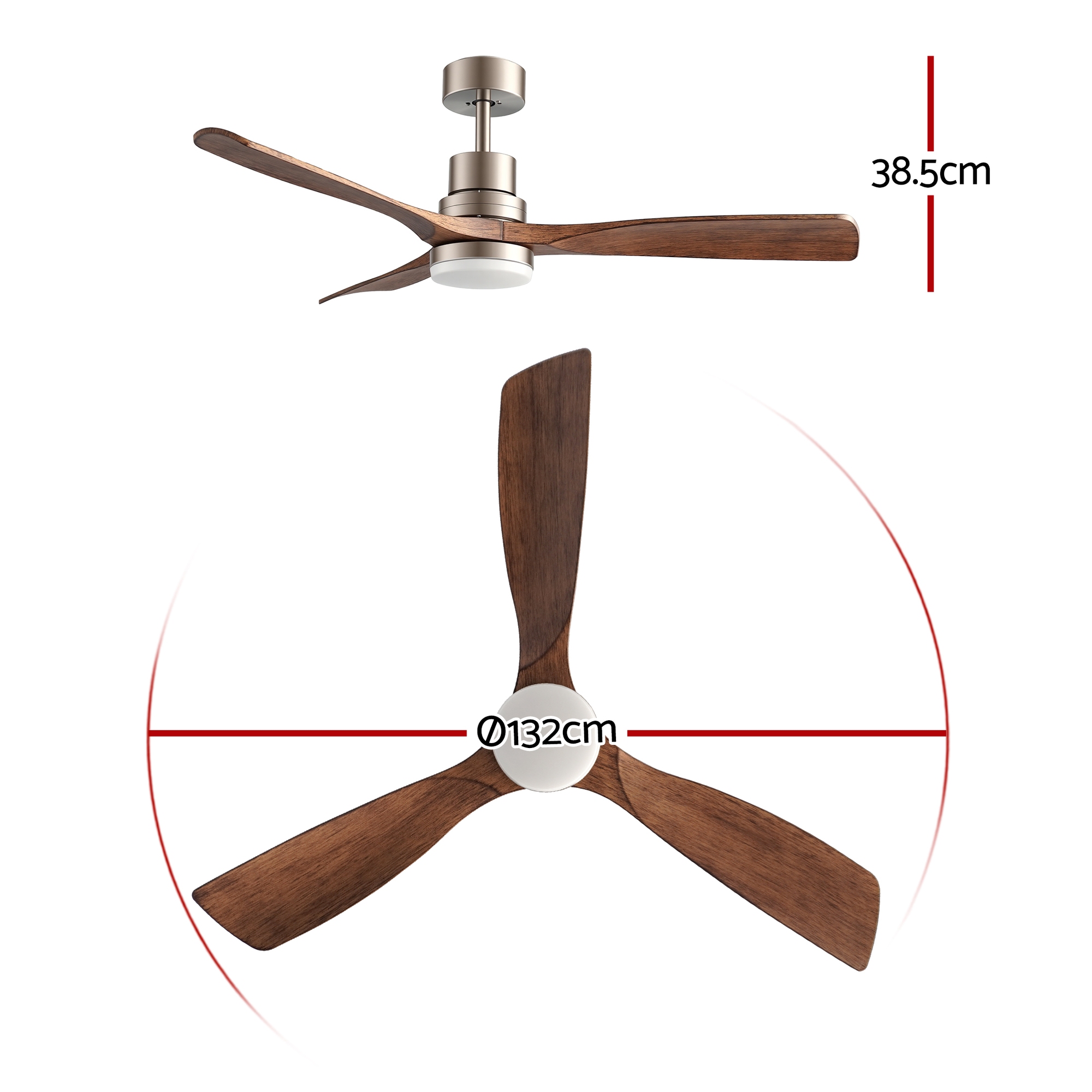 Devanti 52'' Smart Ceiling Fan Timber Blades Brown view 3