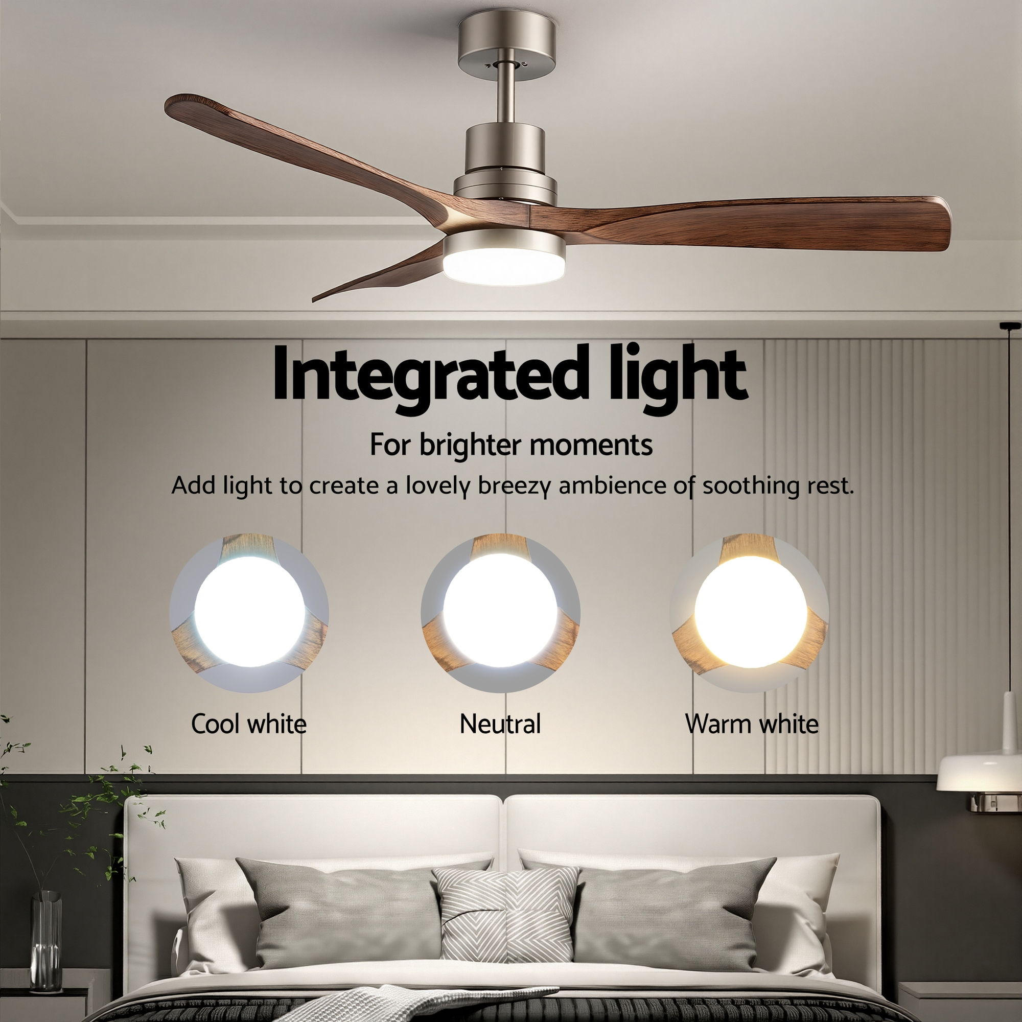 Devanti 52'' Smart Ceiling Fan Timber Blades Brown view 5