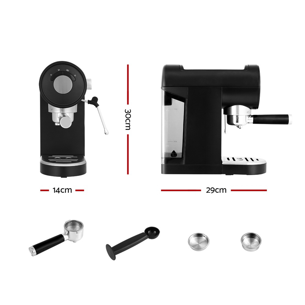 Devanti 20 Bar Coffee Machine Espresso Maker Black view 2