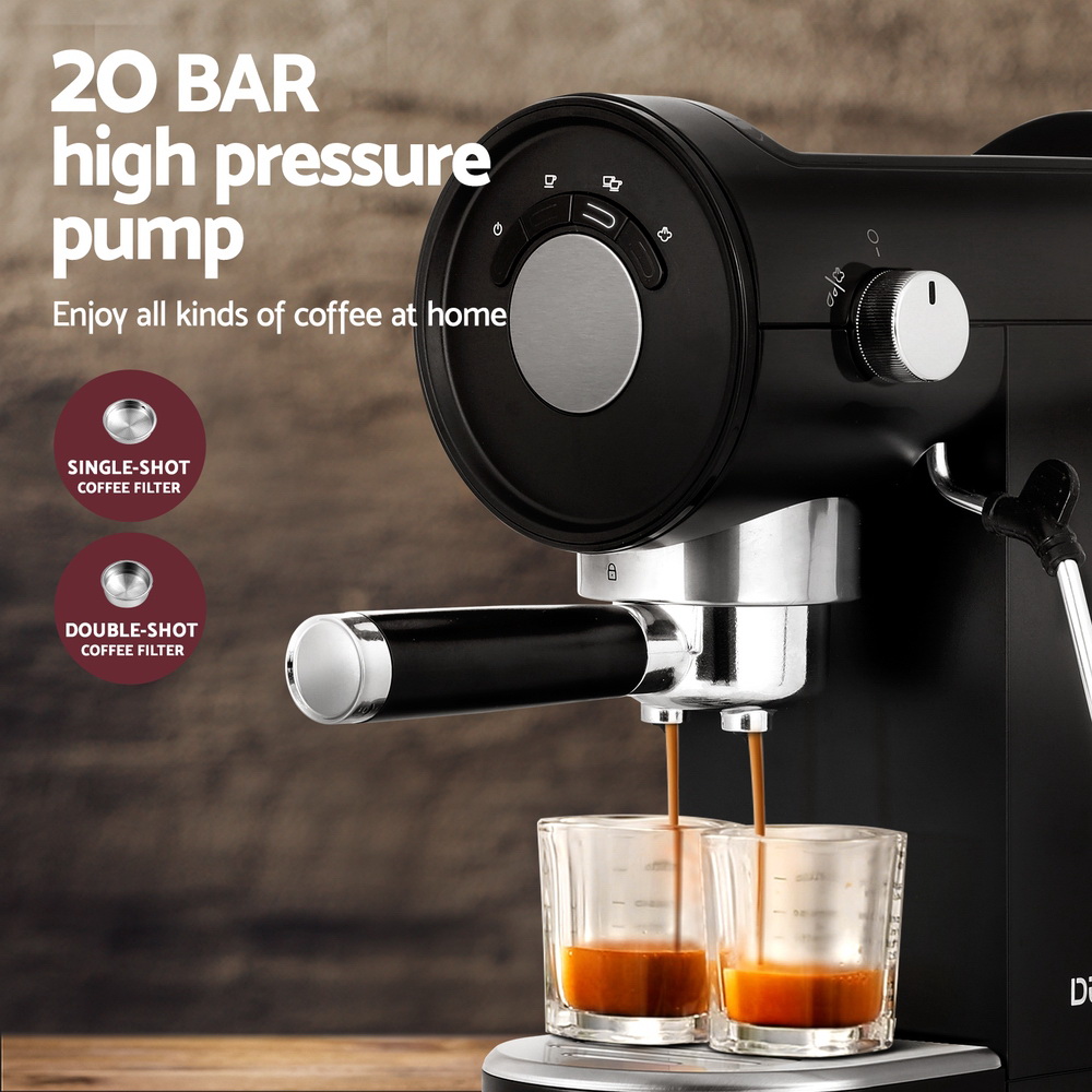 Devanti 20 Bar Coffee Machine Espresso Maker Black view 4