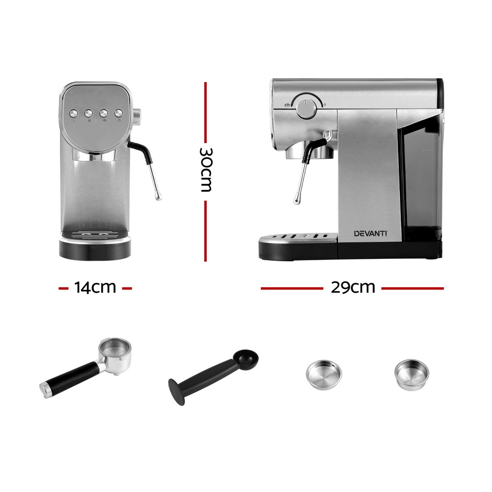 Devanti 20 Bar Cafe Coffee Machine Espresso Maker view 2