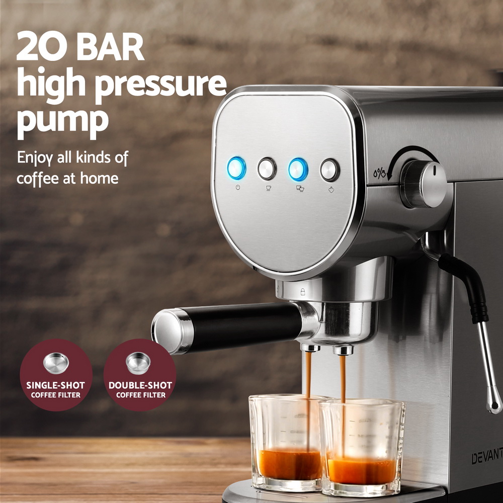 Devanti 20 Bar Cafe Coffee Machine Espresso Maker view 4