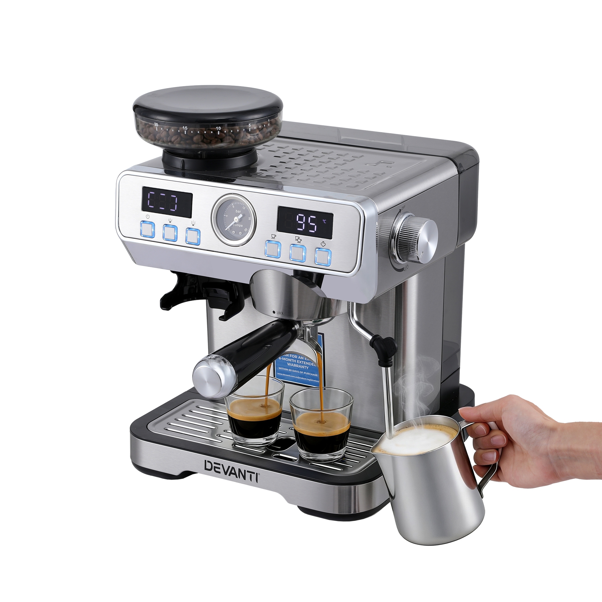 Devanti Coffee Machine with Grinder & Milk Frother view 3