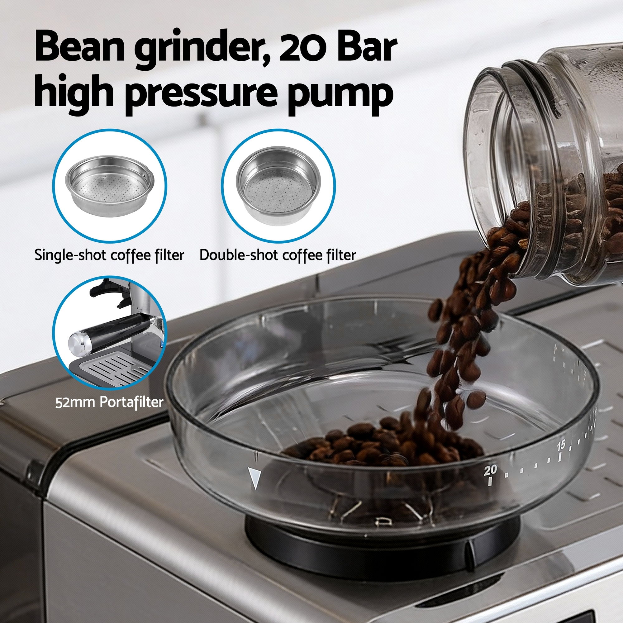 Devanti Coffee Machine with Grinder & Milk Frother view 5
