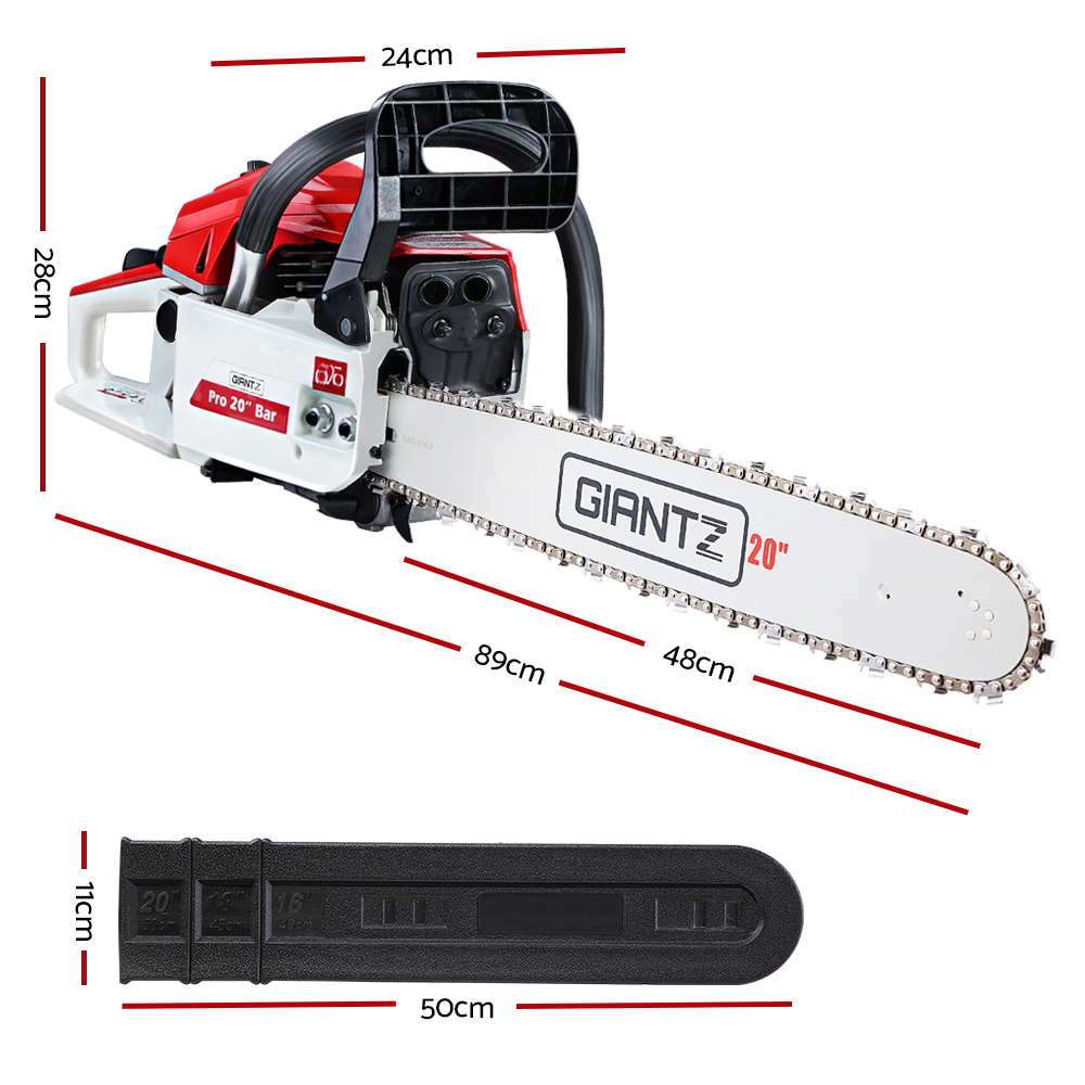 Giantz 58CC Petrol Chainsaw 20 Inch Bar E-Start, White view 2
