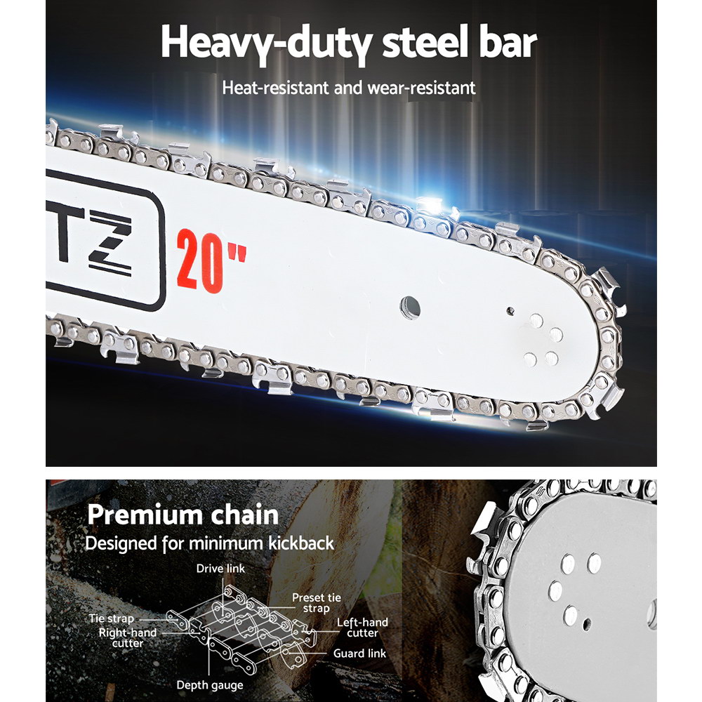 Giantz 58CC Petrol Chainsaw 20 Inch Bar E-Start, White view 4