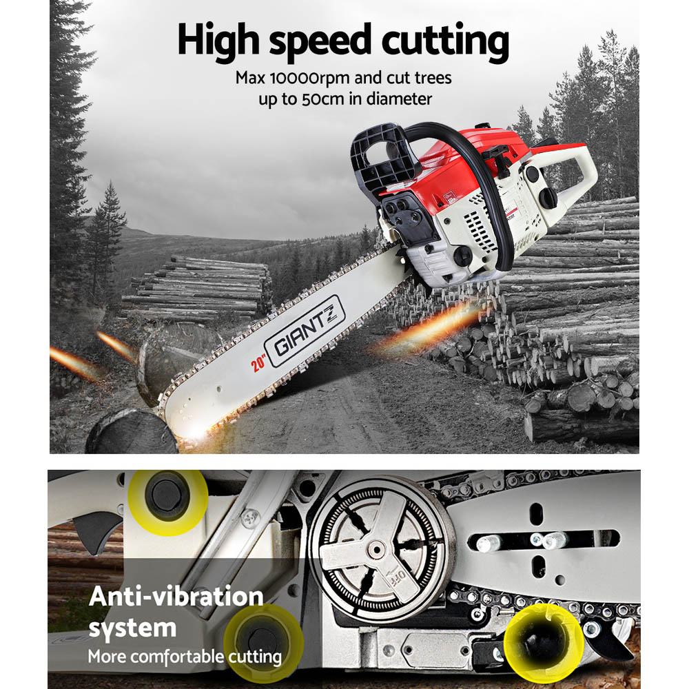 Giantz 58CC Petrol Chainsaw 20 Inch Bar E-Start, White view 5