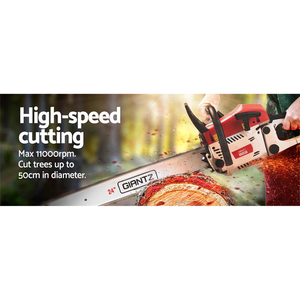 Giantz 62cc Petrol Chainsaw 24 Inch Bar 2 Stroke E-Start view 5