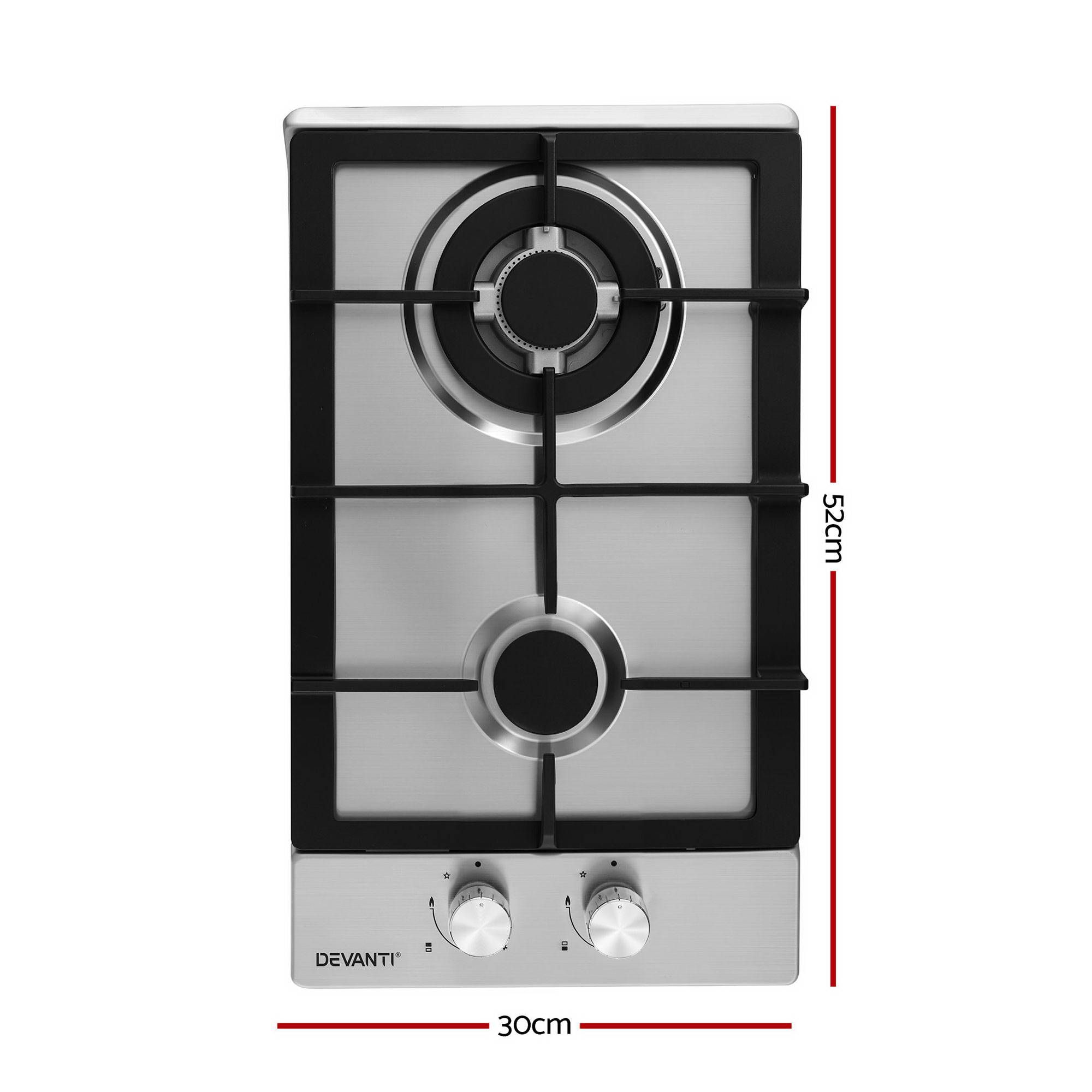 Devanti 30cm 2 Burner Gas Cooktop view 2