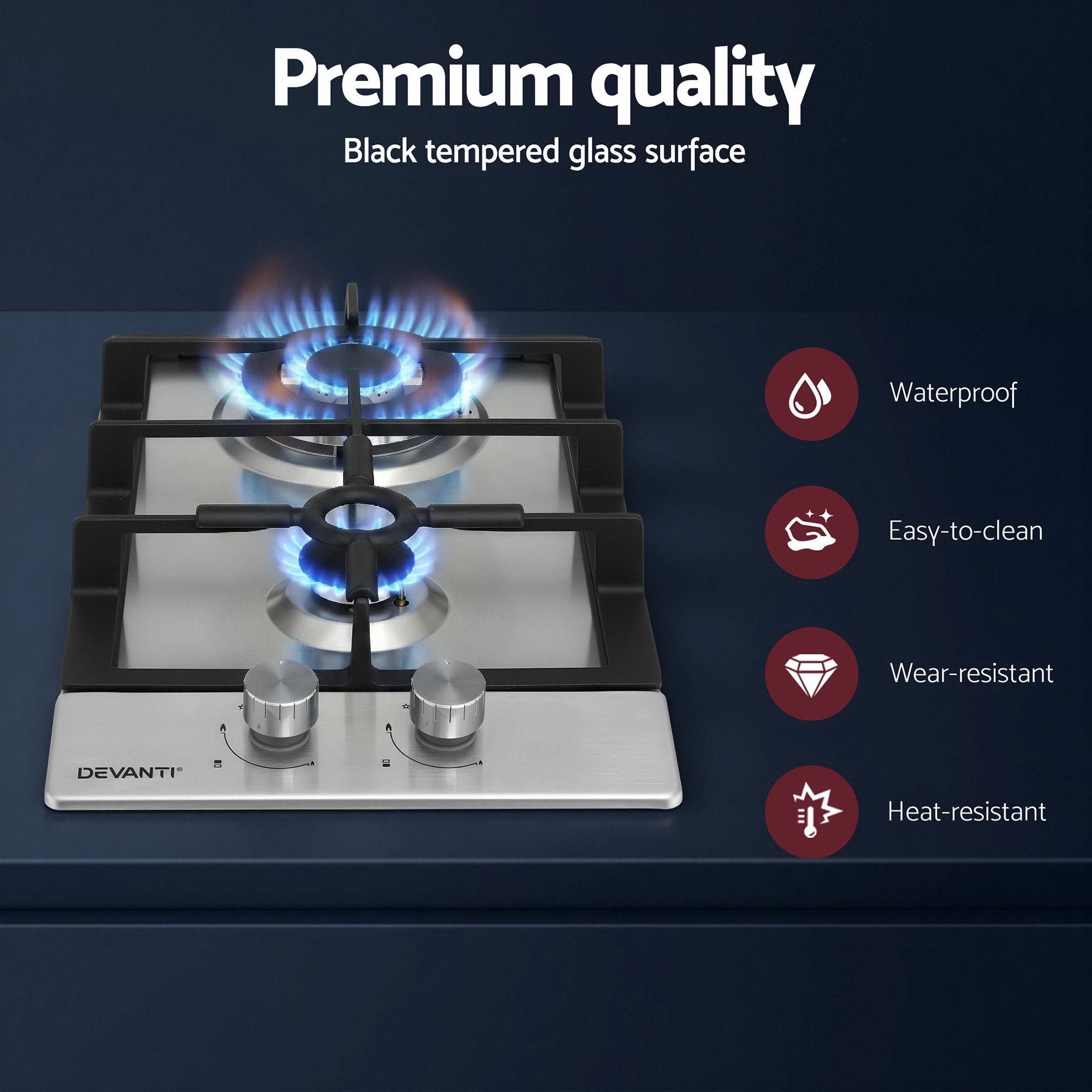 Devanti 30cm 2 Burner Gas Cooktop view 4