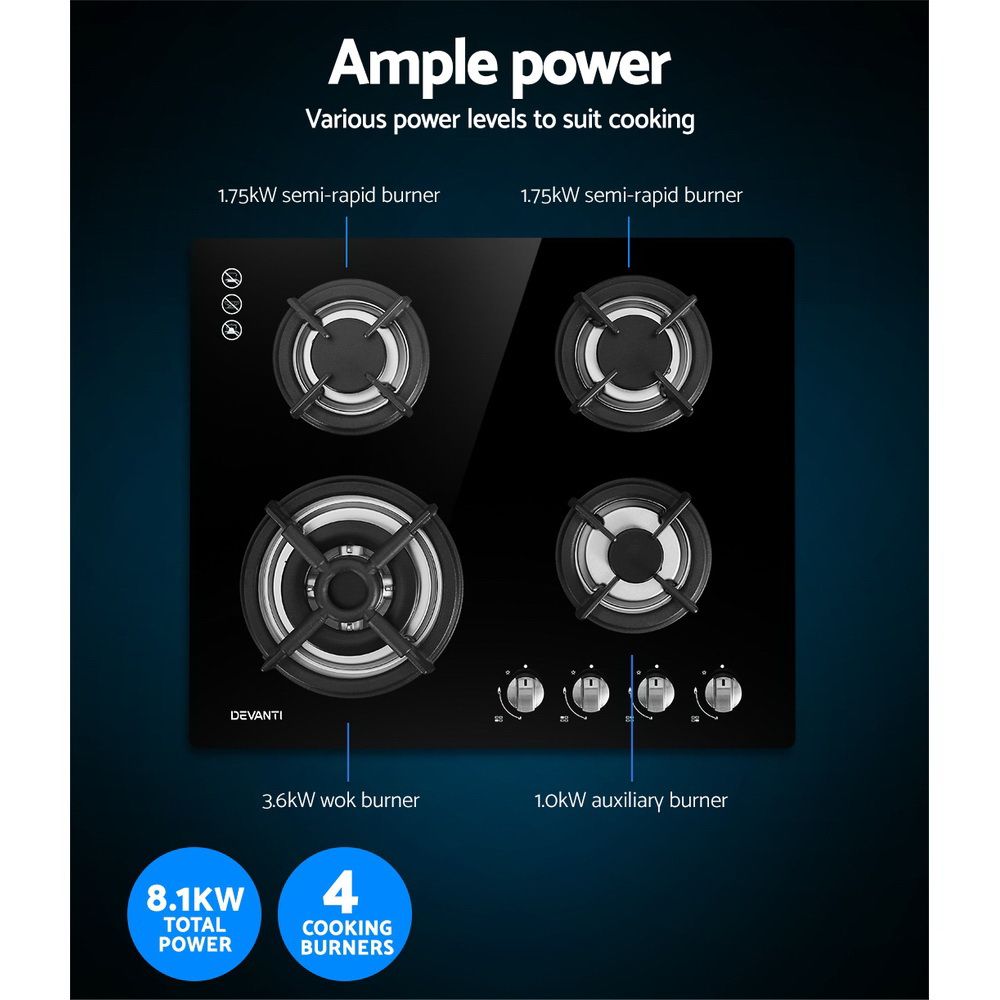 Devanti 60cm 4 Burner Gas Cooktop view 5