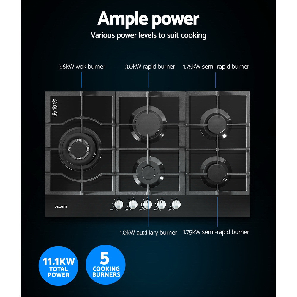 Devanti 90cm 5 Burner Gas Cooktop view 5