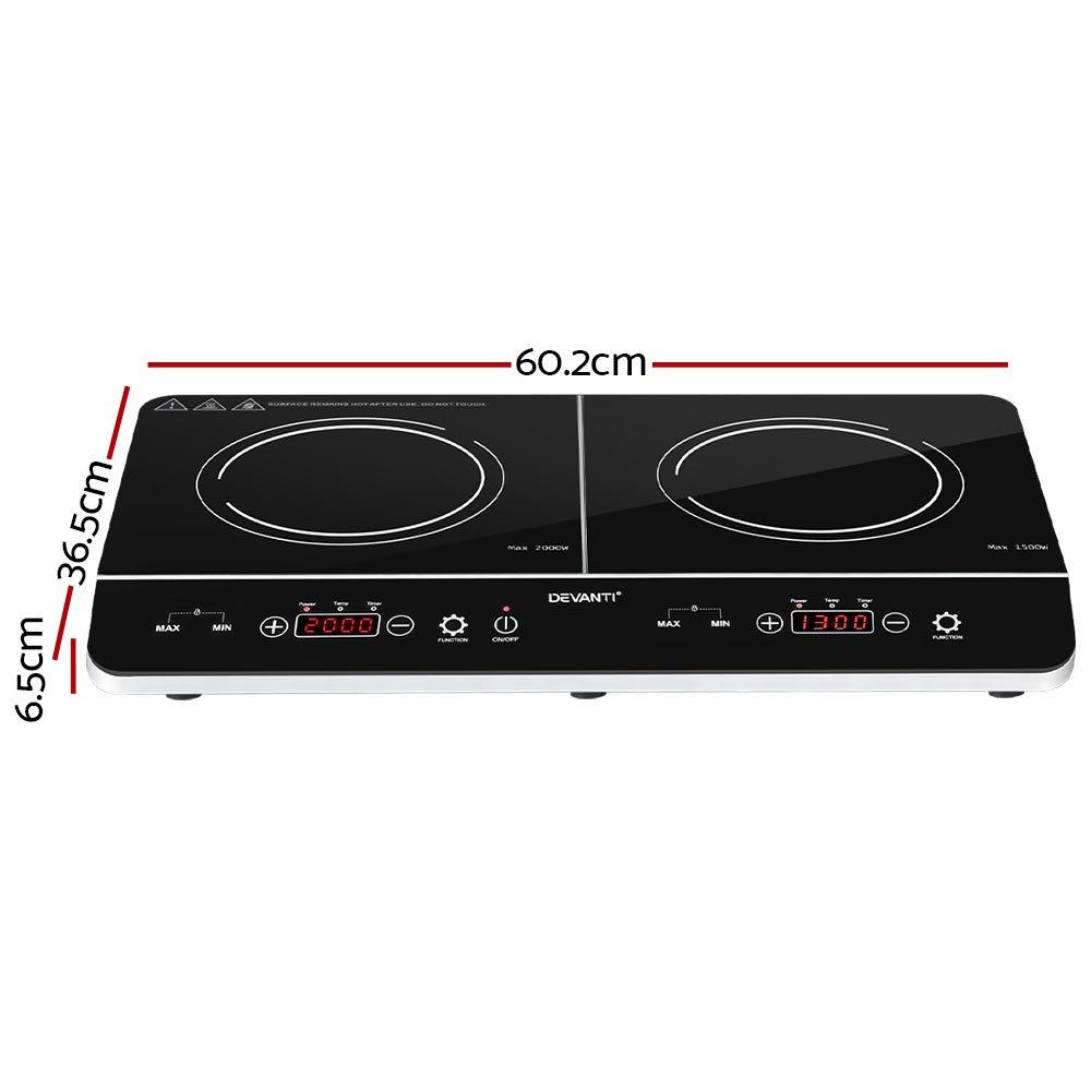 Devanti 60cm Portable Induction Cooktop 2 Zones view 2