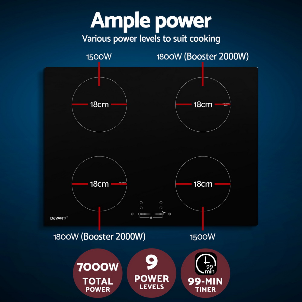 Devanti 70cm Induction Cooktop 4 Zones 7000W view 4