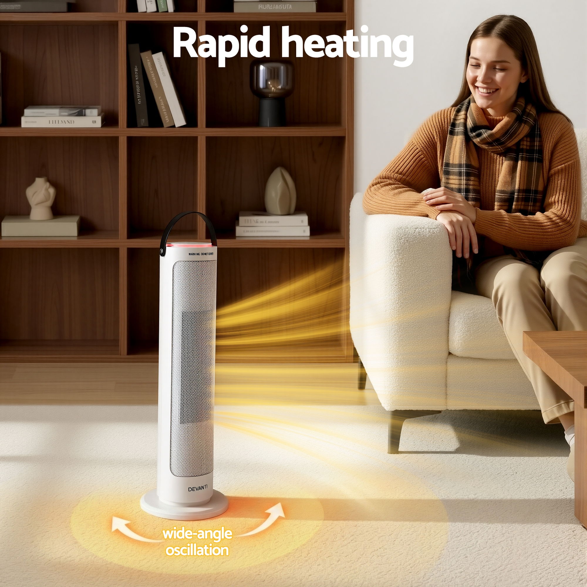 Devanti 2000W Ceramic Tower Heater Oscillating White view 4