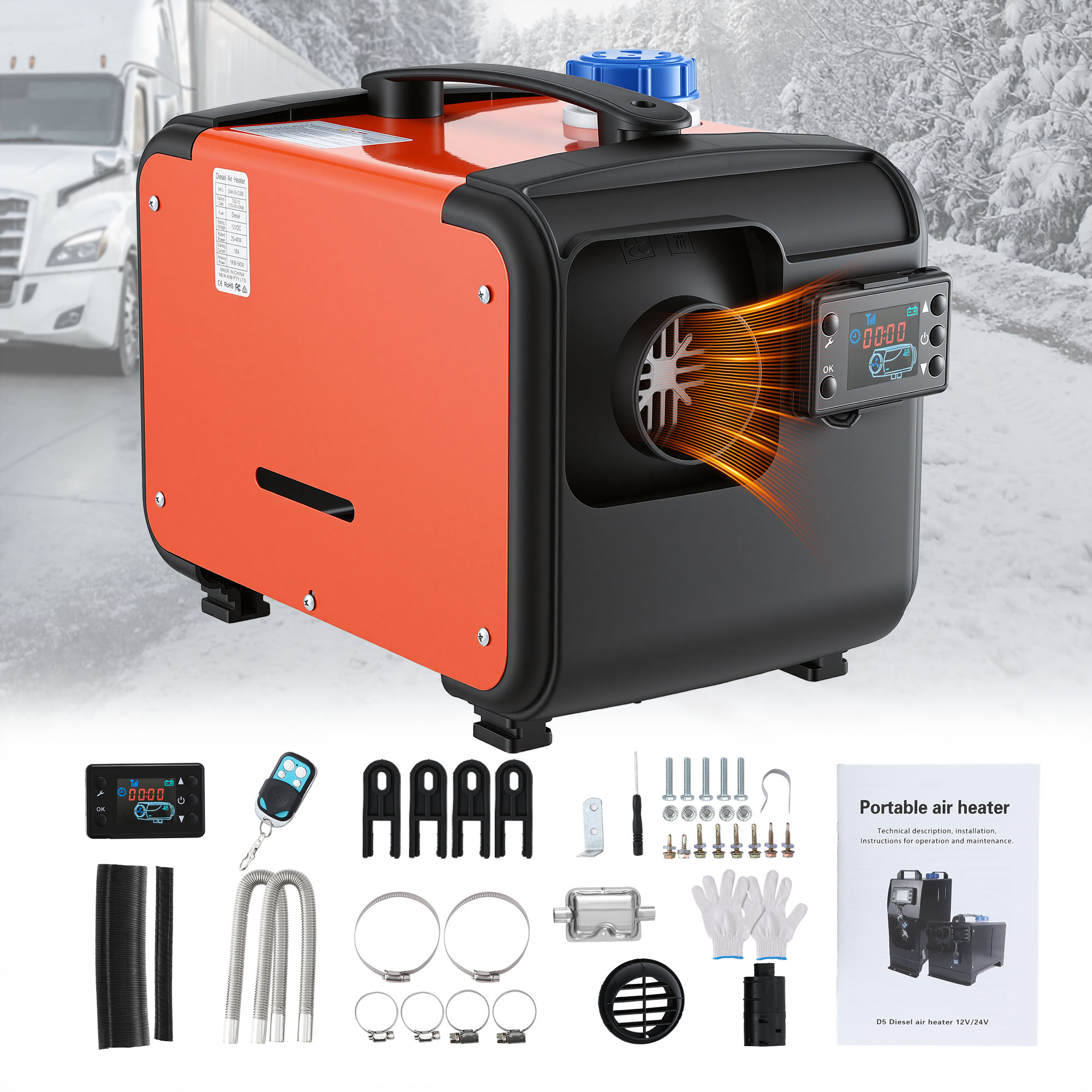 Giantz Diesel Air Heater 12/24V 5KW All in One LCD Remote