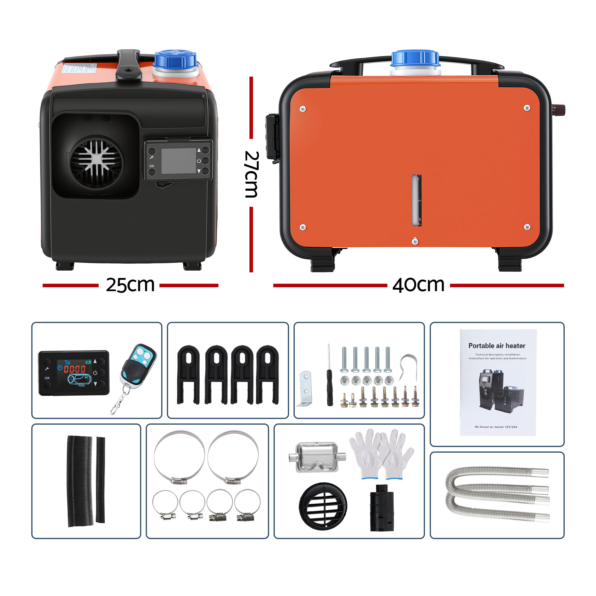 Giantz Diesel Air Heater 12/24V 5KW All in One LCD Remote view 3