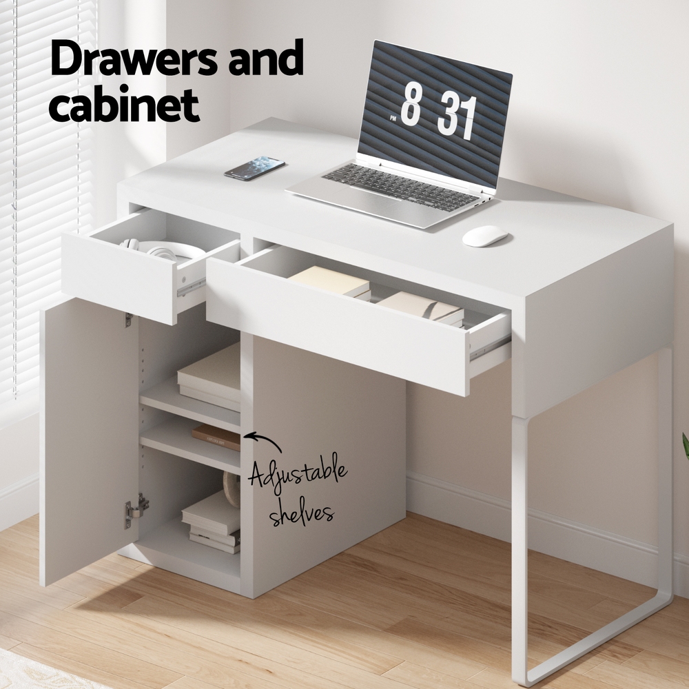 Artiss Computer Desk with Drawer Cabinet White view 5
