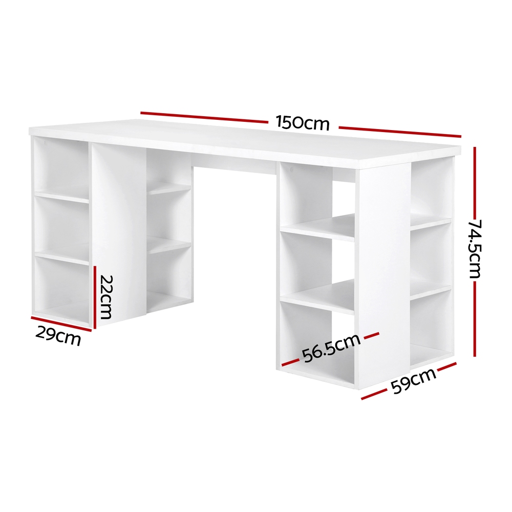 Artiss Computer Desk with Bookshelf Legs White 150cm view 2