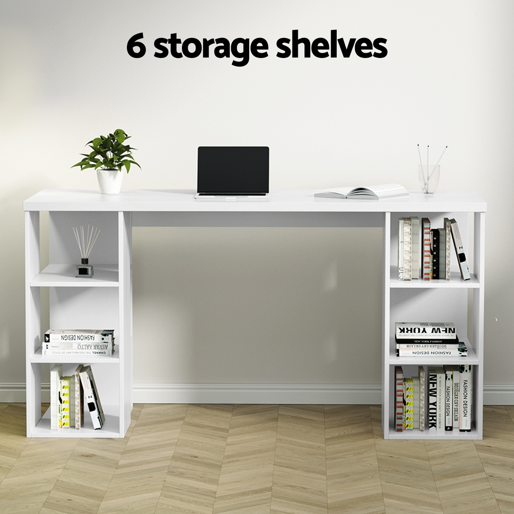 Artiss Computer Desk with Bookshelf Legs White 150cm view 4