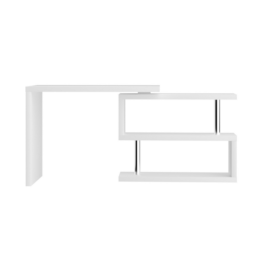 Artiss L-Shape Computer Desk with Adjustable Bookshelf White view 3