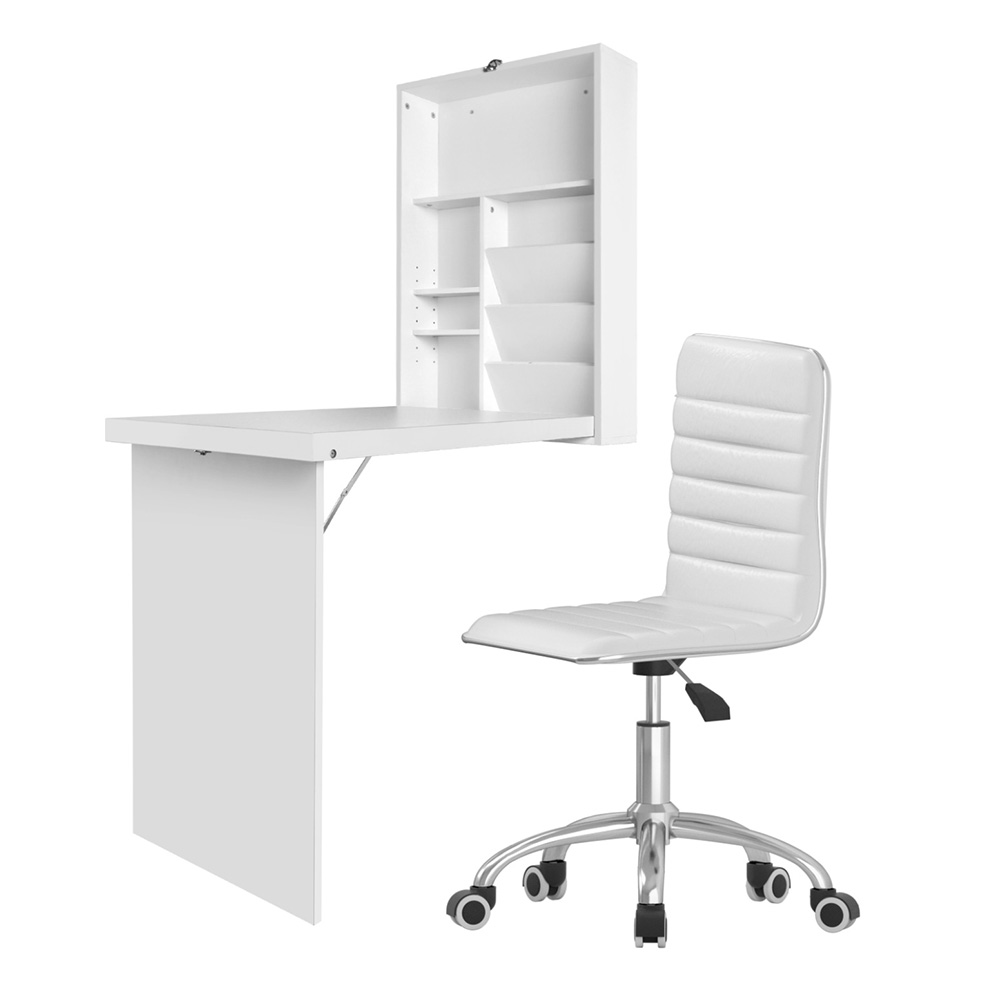 Artiss Wall Mount Foldable Computer Desk and Chair Set White