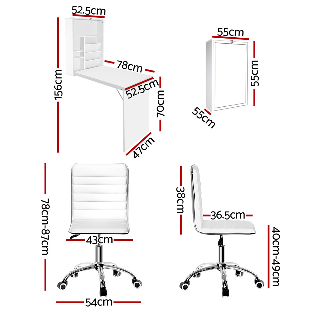 Artiss Wall Mount Foldable Computer Desk and Chair Set White view 2