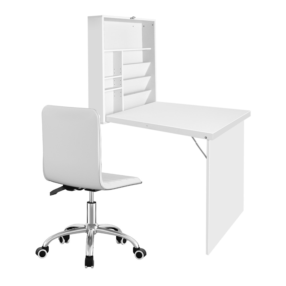Artiss Wall Mount Foldable Computer Desk and Chair Set White view 3