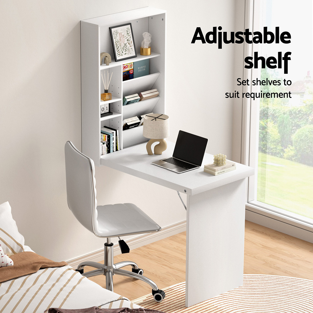 Artiss Wall Mount Foldable Computer Desk and Chair Set White view 4