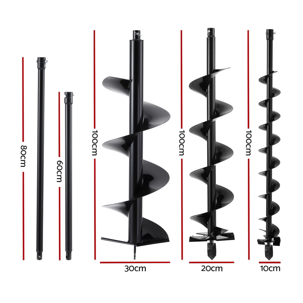 Giantz Auger Drill Bit Set 100mm 200mm 300mm Carbon Steel view 2