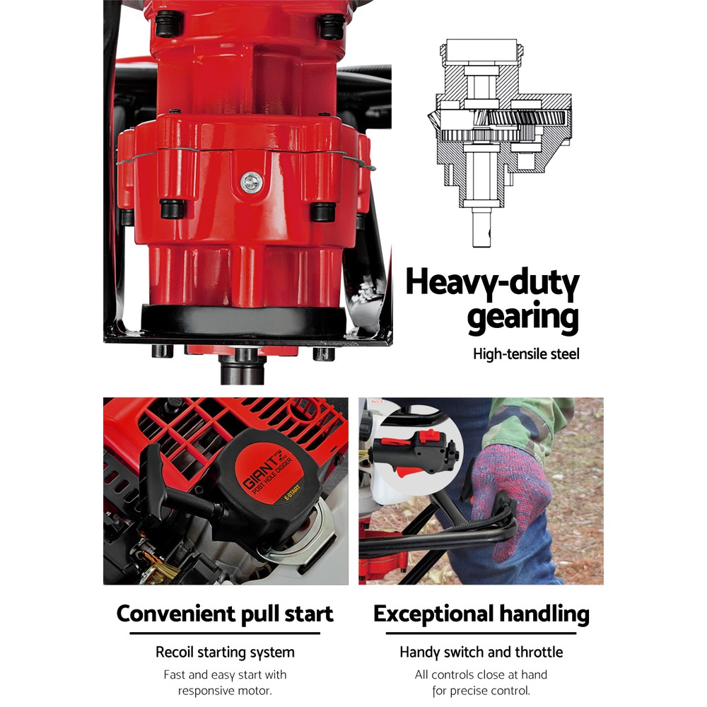 Giantz Post Hole Digger Motor Only 65cc, Red view 4