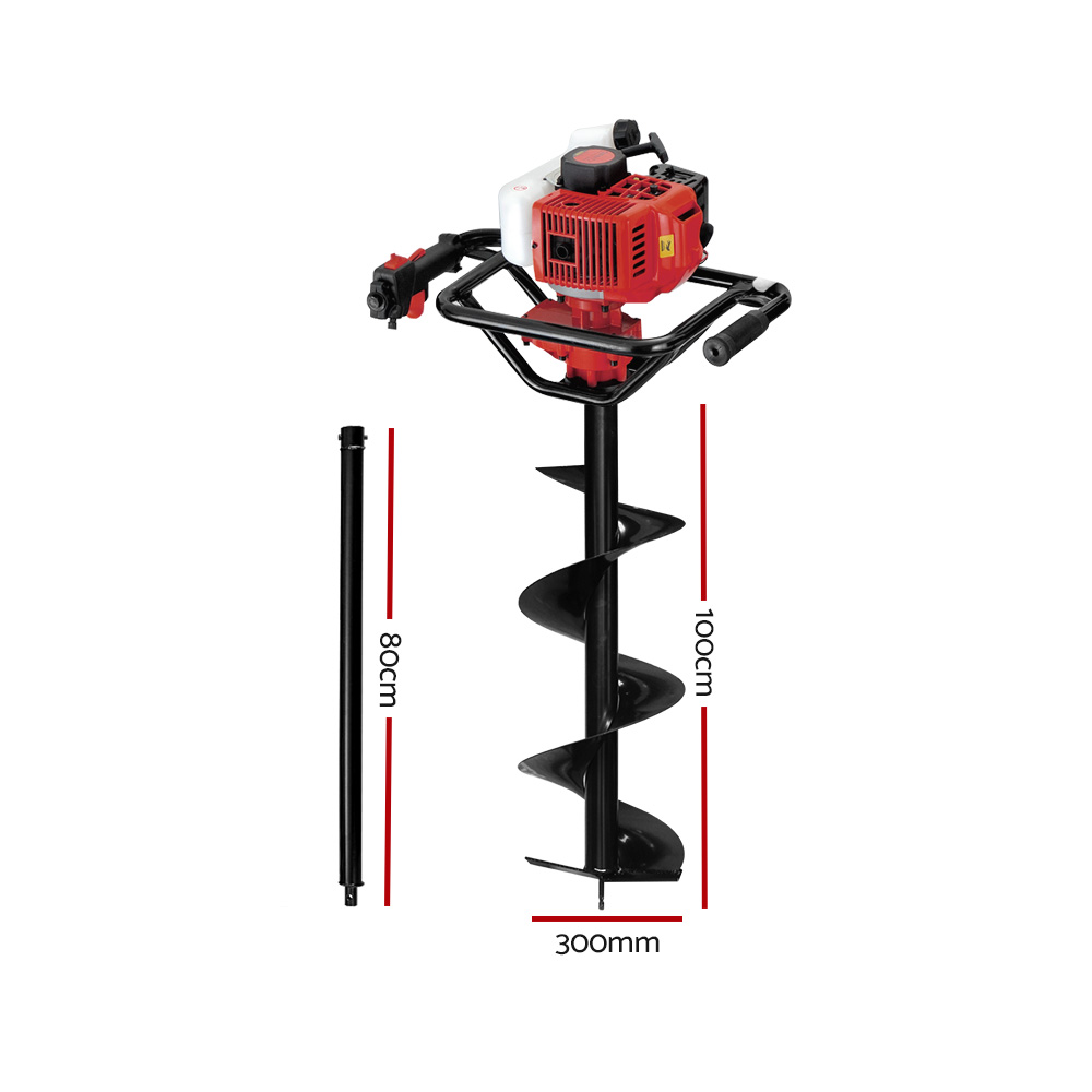 Giantz 65cc Post Hole Digger with Auger Options, Red view 2