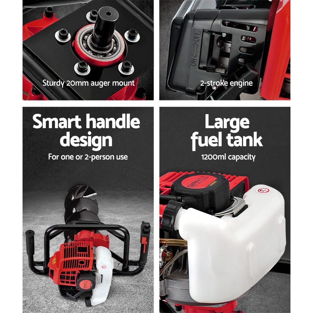 Giantz 65cc Post Hole Digger with Auger Options, Red view 3
