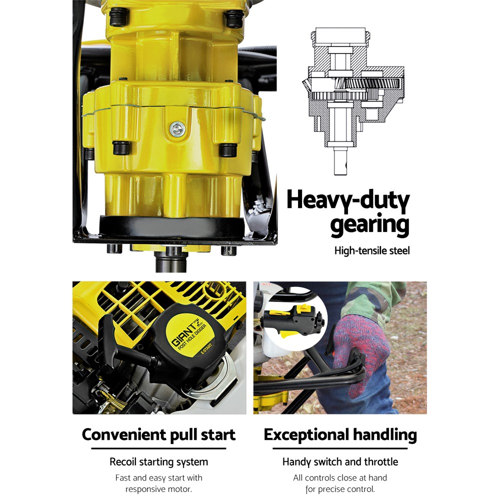 Giantz Post Hole Digger Motor Only 65cc, Yellow view 3