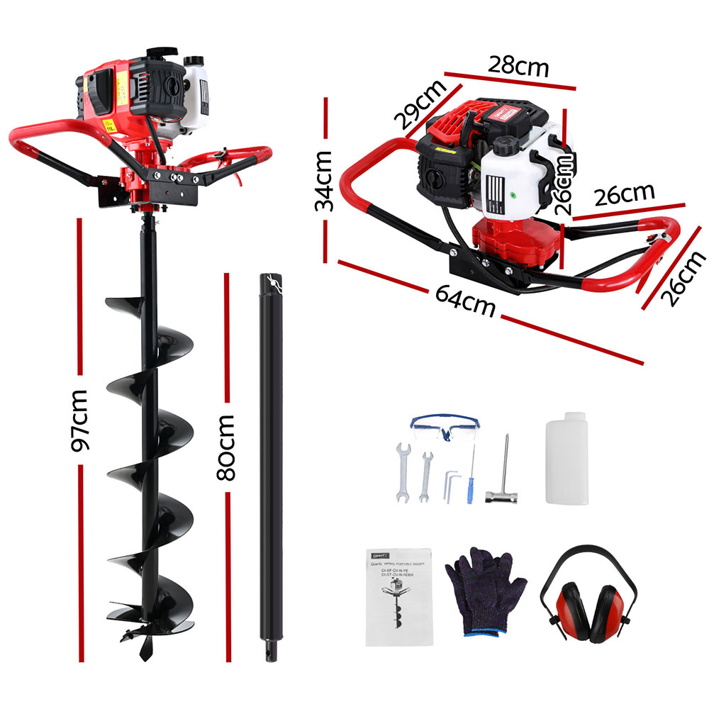 Giantz Post Hole Digger with 200mm Auger Bit and Extension view 2